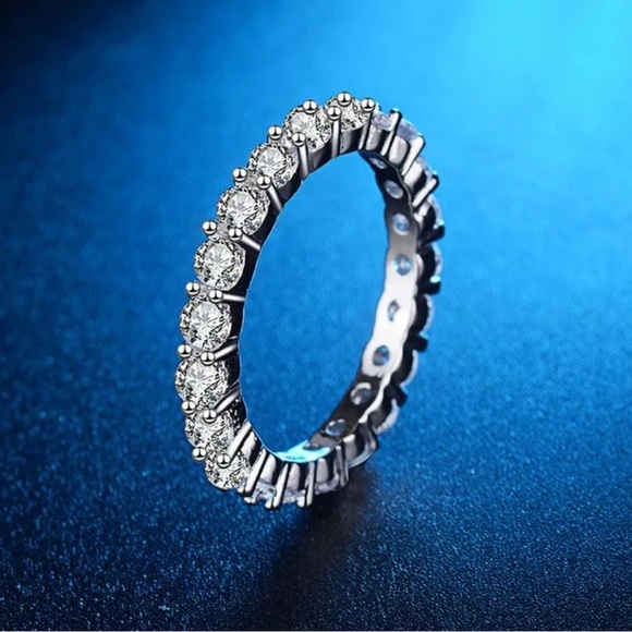 2mm 14K Gold plated Wedding Band S925 Moissanite Eternity Stackable Bridal Ring - Picture 4 of 8